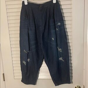 Monthorigin High Rise Drop Crotch Distressed Denim Jeans